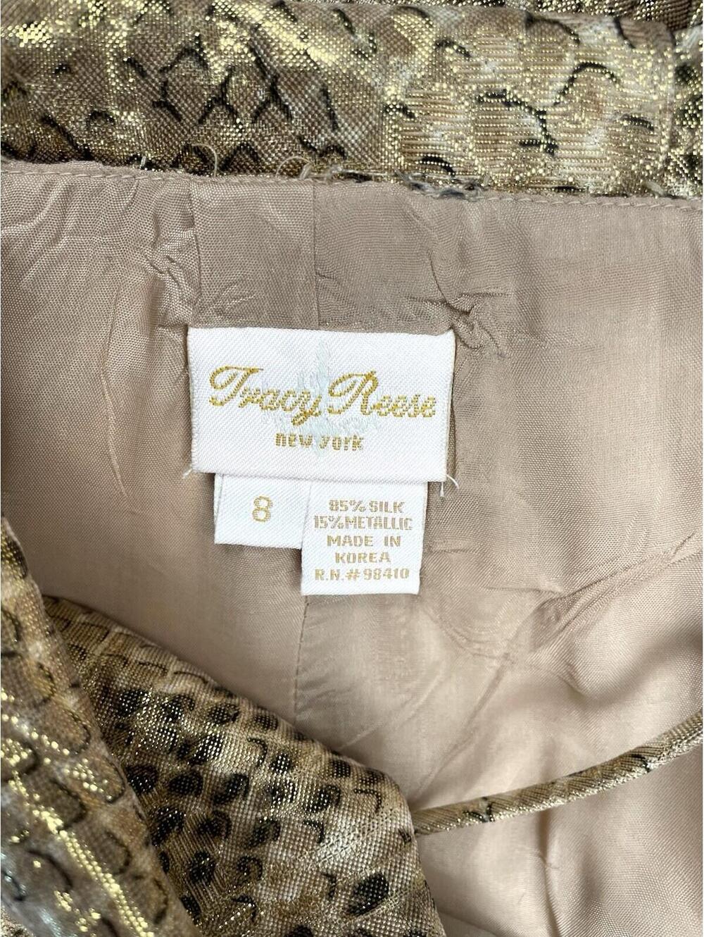Tracy Reese Vintage Silk Gold Metallic Snakeskin Dress 8 Cocktail Back Bow - Picture 5 of 8